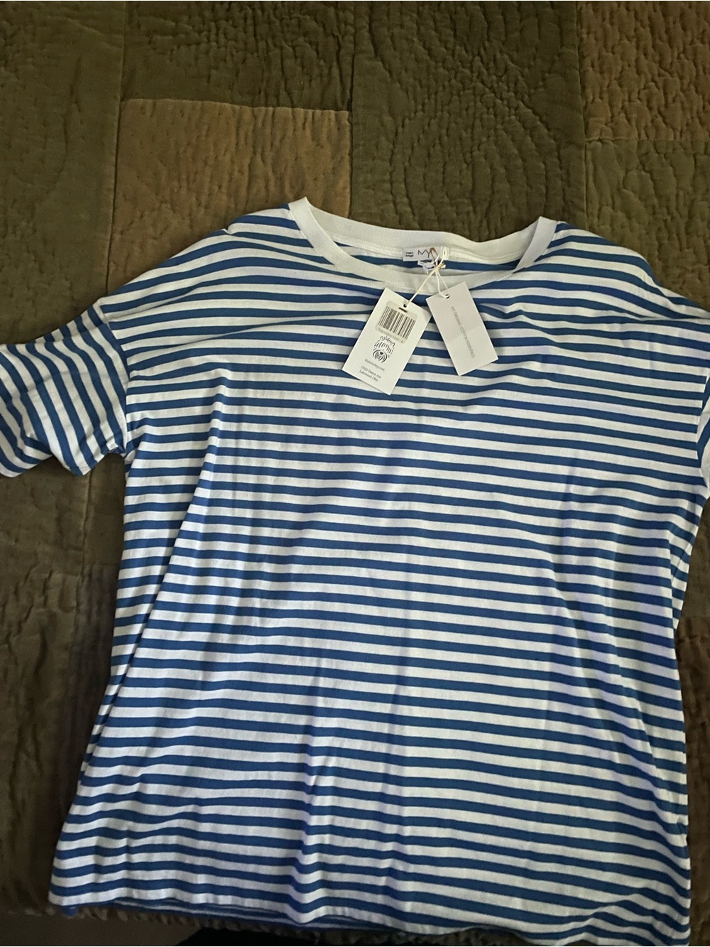 Ivy Thia Cotton Crew Blue and White Striped Tee Organic Cotton Size 8